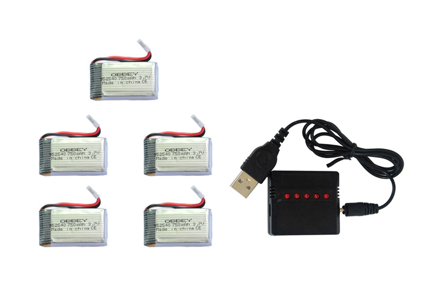 5 Baterias recargables con cargador para X5C CuadCopter Dron 